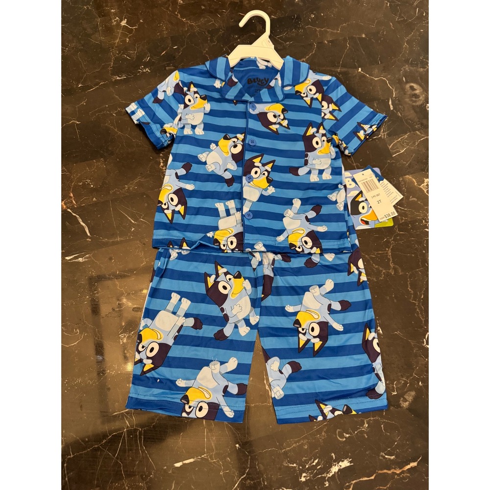 2T Bluey Toddler Boys 2-Piece PJ Set Blue Striped Short Sleeve Shirt w/pants